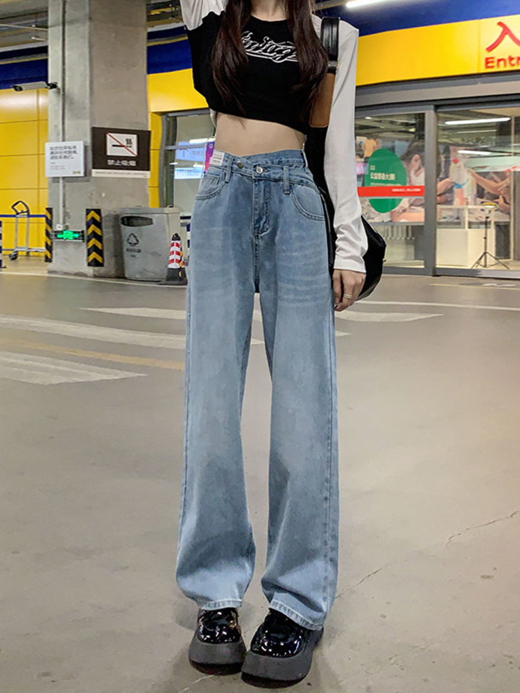 梨型身材微胖穿搭裤子设计感女小众大码女装遮胯显瘦阔腿牛仔裤潮