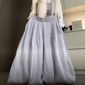 女夏薄款 棉麻裤 裙大码 紫色冰丝亚麻裙裤 胖mm显瘦慵懒风阔腿山本裤