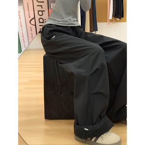 黑色工装裤女款2025新款秋季宽松休闲大码胖mm显瘦美式阔腿直筒裤