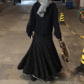 长款 黑色波点绝美巨好看鱼尾半身裙女春季 大码 伞裙梨形伯克利裙子