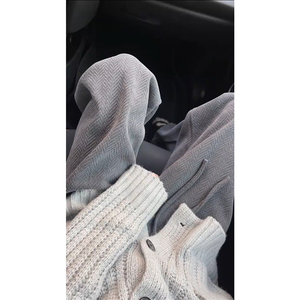 灰色人字纹雪尼尔阔腿裤女秋季胖mm高腰显瘦窄版休闲纹理感直筒裤