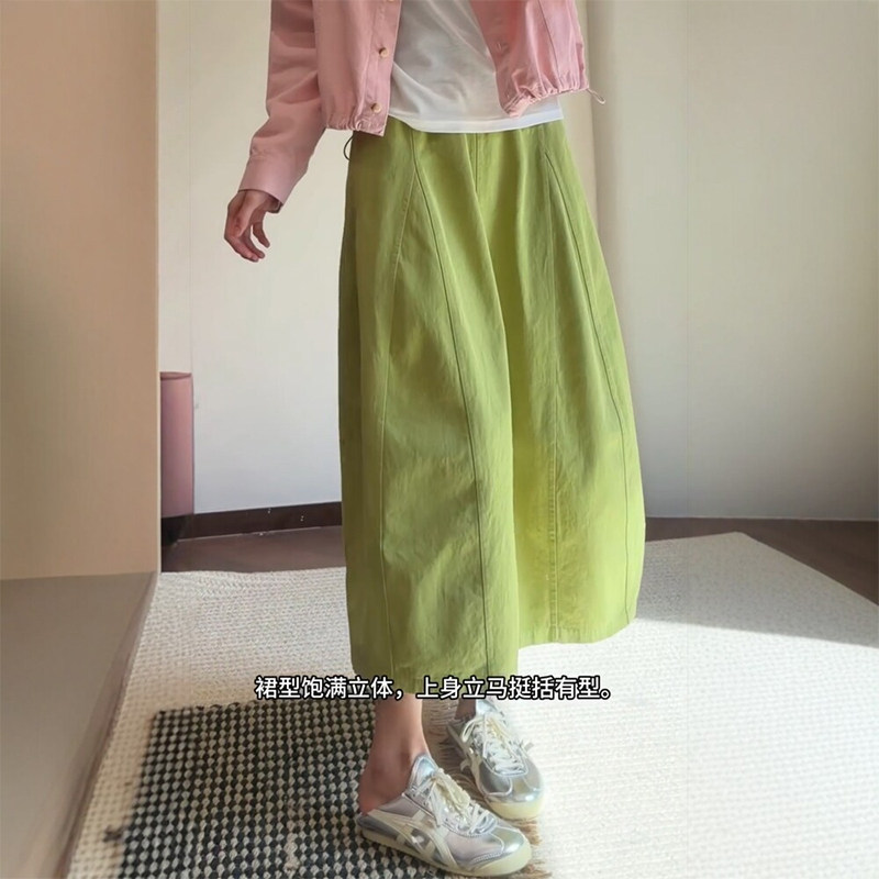 多巴胺绿色花苞半身裙女胖mm大码绝美春装a字裙梨型身材伯克利裙