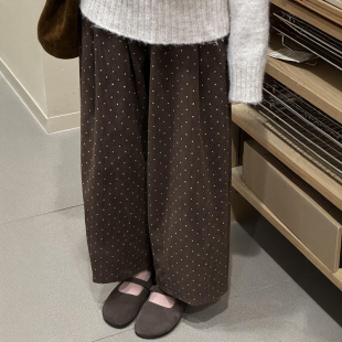 子女款 灯笼裤 2025新款 胖mm秋冬季 小个子大码 棕色波点灯芯绒气球裤