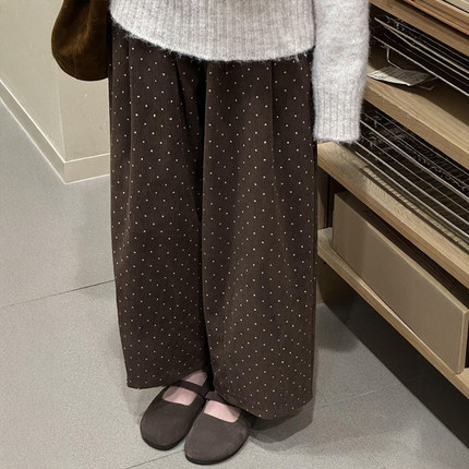 棕色波点灯芯绒气球裤子女款2026新款小个子大码胖mm秋冬季灯笼裤