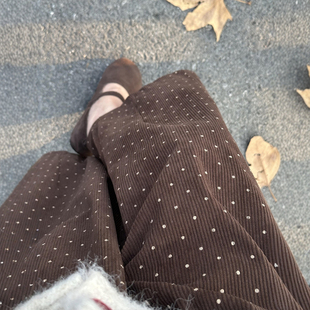 胖mm印花休闲九分气球裤 美拉德日系棕色波点灯芯绒灯笼裤 子女大码