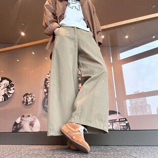 子韩系慵懒风工装 梨形报恩裤 阔腿休闲裤 大码 女春季 卡其色老钱风裤