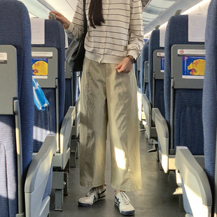 日系卡其绿阔腿奶奶裤小个子2026春女装直筒九分大码慵懒风气球裤