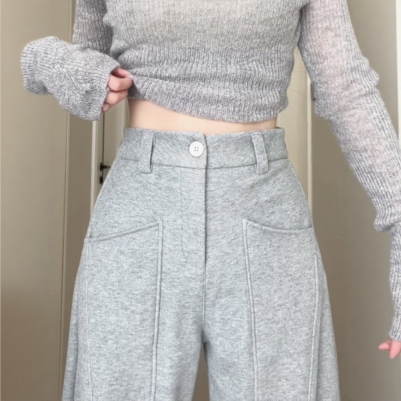 灰色弯刀运动裤女款设计感大码梨形报恩显瘦慵懒风镰刀阔腿卫裤春,女装/女士精品,大码裤装,淘宝优惠券,粉丝福利购,淘宝优惠卷