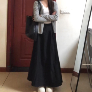黑色西装 胖mm遮肚显瘦裙子春 半身裙女百褶高个子长裙a字垂感大码