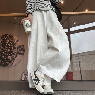 日系白色气球裤子女款小个子微胖大码穿搭工装弯刀休闲九分阔腿裤