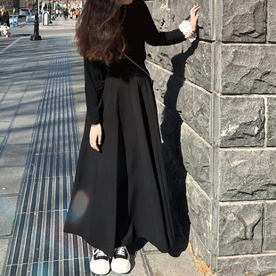 胖mm梨型伯克利百褶裙 高个子长裙到脚踝大码 黑色西装 半身裙女秋装