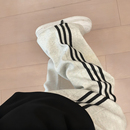 加绒白灰色条纹运动女大码秋冬阔腿直筒休闲梨型身材宽松显瘦卫裤
