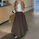 大裙摆美拉德棕色西装 半身裙女大码 高级感百褶梨型身材伯克利长裙
