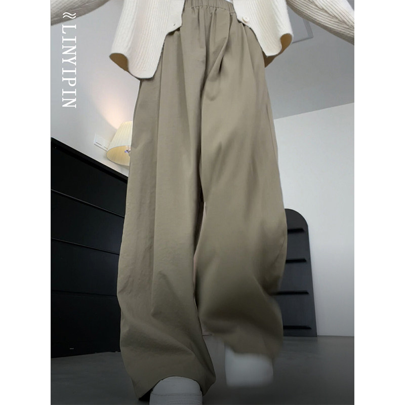 大码慵懒风灰绿色山本裤女春季新款宽松休闲裤胖mm遮肉显瘦拖地裤