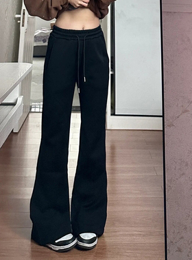 2026春款大码黑色美式微辣运动裤女加长高个子版拖地休闲瑜伽卫裤