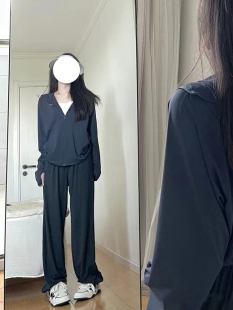 夏季薄款黑色休闲裤子垂感胖mm大码女装显瘦梨型身材直筒阔腿长裤