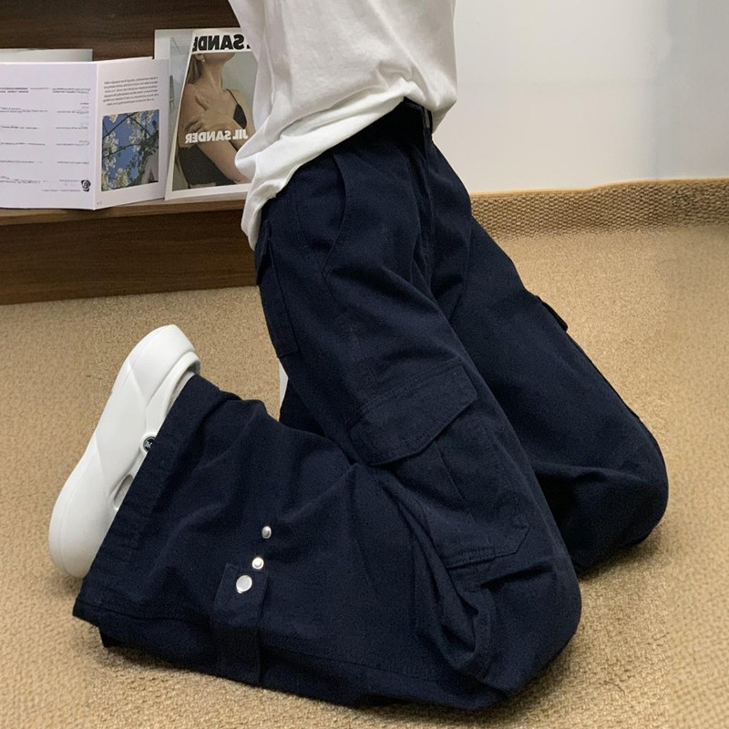 藏青色复古工装阔腿裤子韩系慵懒风大码女装胖mm梨形身材休闲长裤,女装/女士精品,大码裤装,淘宝优惠券,粉丝福利购,淘宝优惠卷