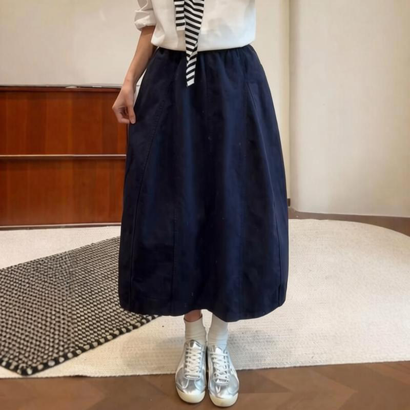 藏青色花苞半身裙女春季大码胖mm蓬蓬a字南瓜裙梨型身材伯克利裙