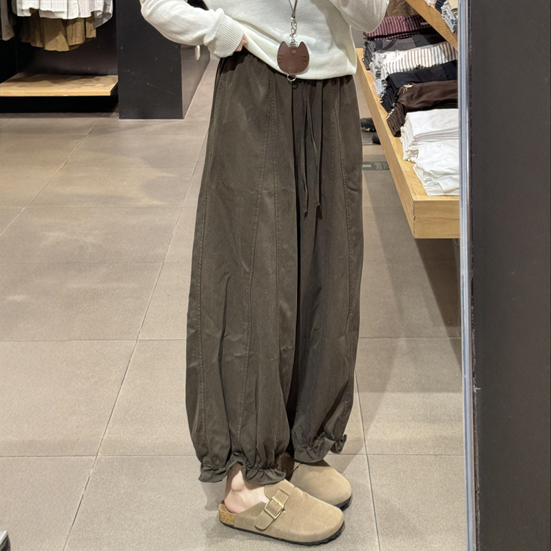 梨形姐妹给我锁住咖色九分花苞裤