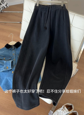 黑色阔腿弯刀裤女高个子慵懒风镰刀裤大码胖mm香蕉宽松休闲运动裤