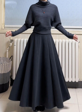 黑色西装百褶半身裙2025新款大码女装a字大摆长裙梨形伯克利裙子