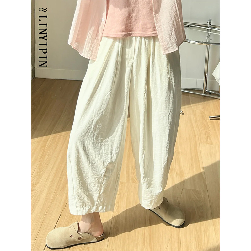 日系冰丝白色阔腿裤女夏季小个子萝卜裤大码胖mm肌理感休闲奶芙裤,女装/女士精品,大码裤装,淘宝优惠券,粉丝福利购,淘宝优惠卷