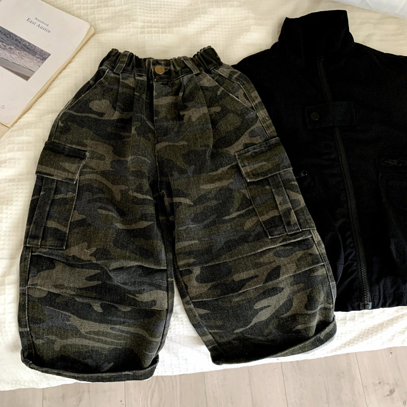 儿童美式复古迷彩多口袋压褶工装裤2025新款男童宽松百搭长裤秋冬,童装/婴儿装/亲子装,裤子,淘宝优惠券,粉丝福利购,淘宝优惠卷