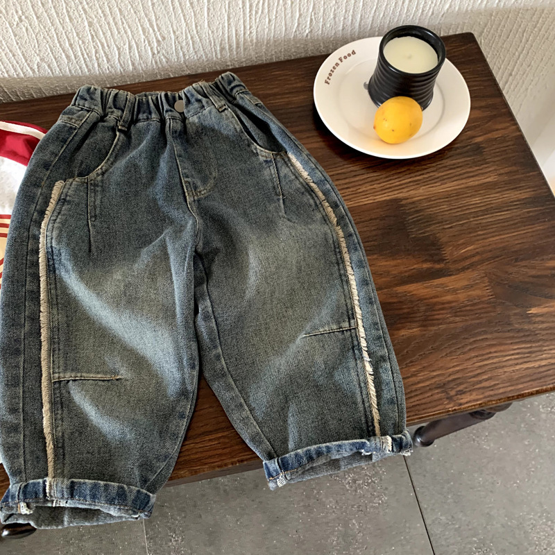 男童牛仔裤秋装2025新款春秋款儿童长裤休闲裤弯刀裤阔腿韩版舒适