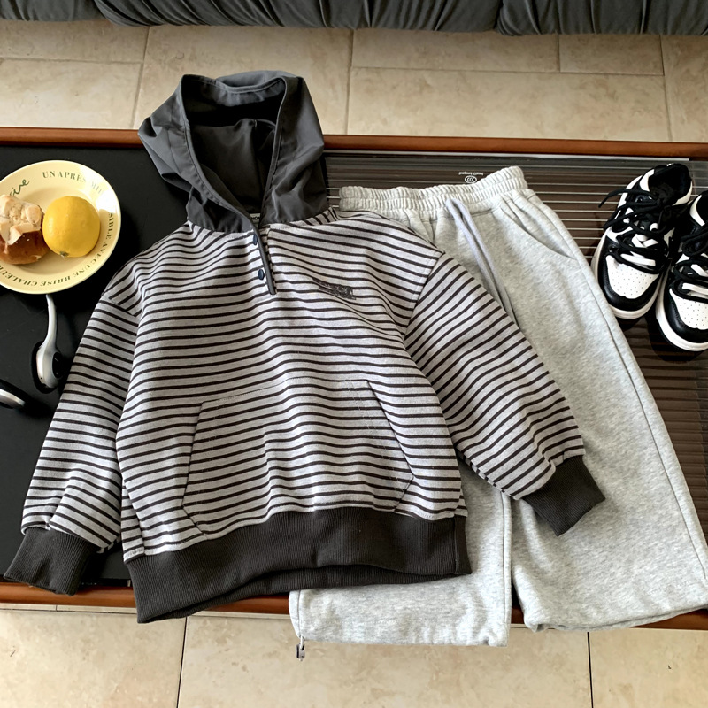 男童连帽卫衣2025秋款中小儿童女宝宝条纹休闲上衣套头衫慵懒宽松