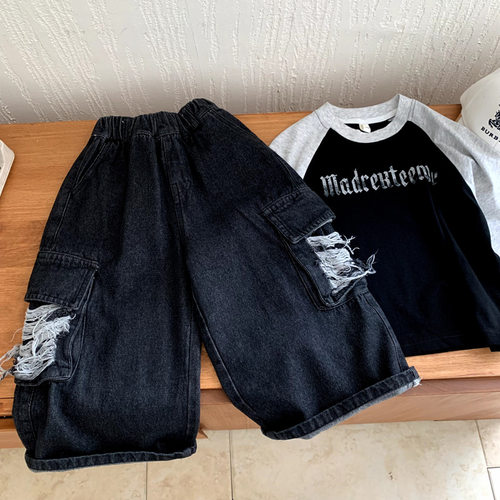 宝宝秋装2025秋季新款破洞中小儿童工装痞帅牛仔裤男女童百搭长裤