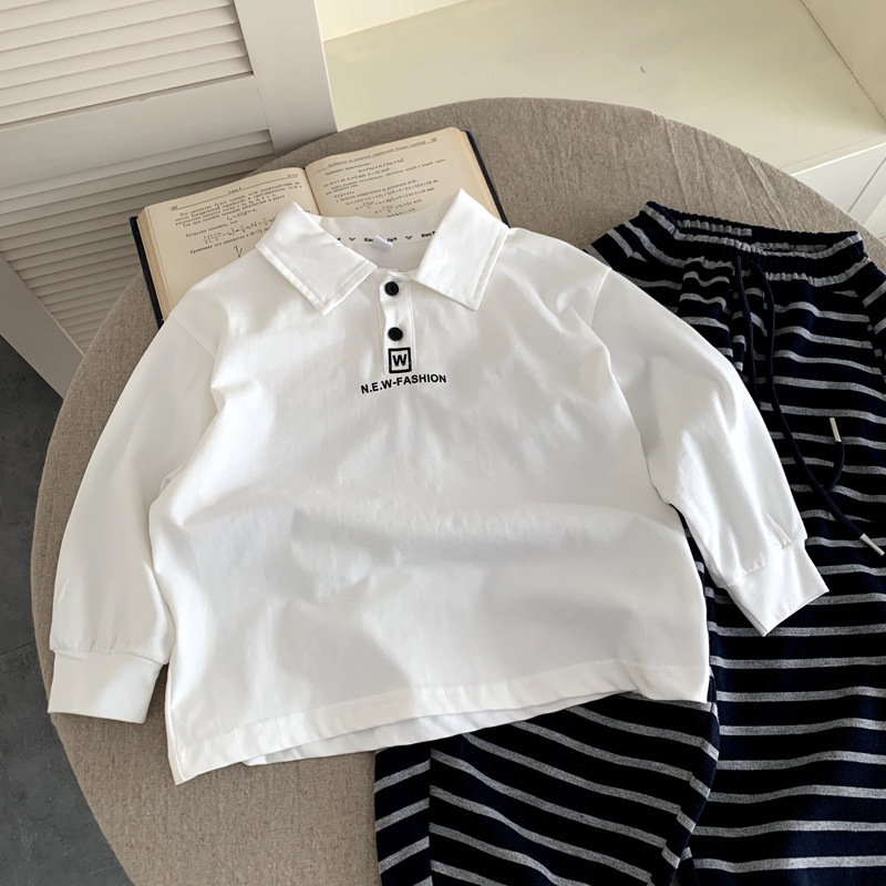 男童polo衫长袖T恤2025新款春秋女童百搭打底衫儿童秋装翻领上衣t