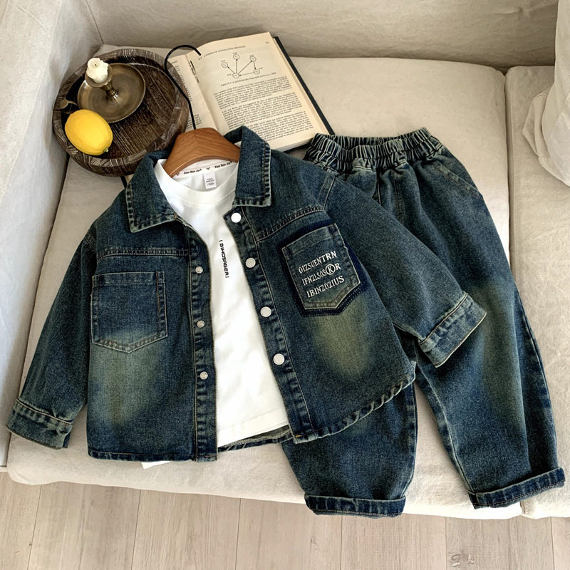 2025新款男童套装春秋装中小儿童女宝宝韩版炸街童装牛仔两件套潮