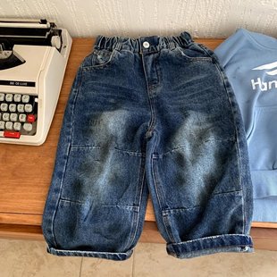 休闲长裤 男童慵懒风牛仔裤 宽松帅气脏脏染弯刀裤 2025新款 百搭 秋款