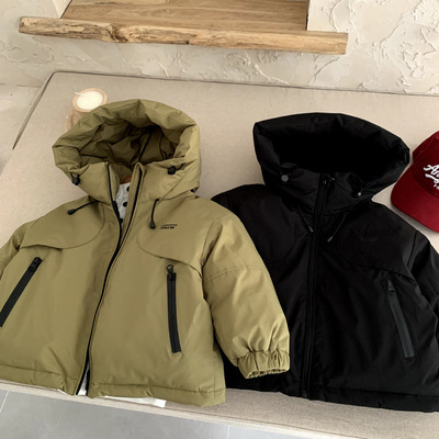 男童冲锋衣羽绒服冬季儿童加厚外套中大童2025新款女童工装冬装潮