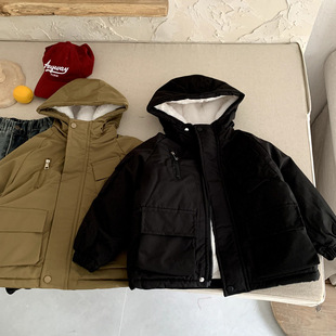 2025年冬季男童加绒派克服时尚新款洋气中小童女宝宝棉袄加厚外套