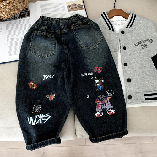 男童软牛仔裤春秋季新款儿童洋气秋装长裤男孩宝宝秋款直筒裤子潮