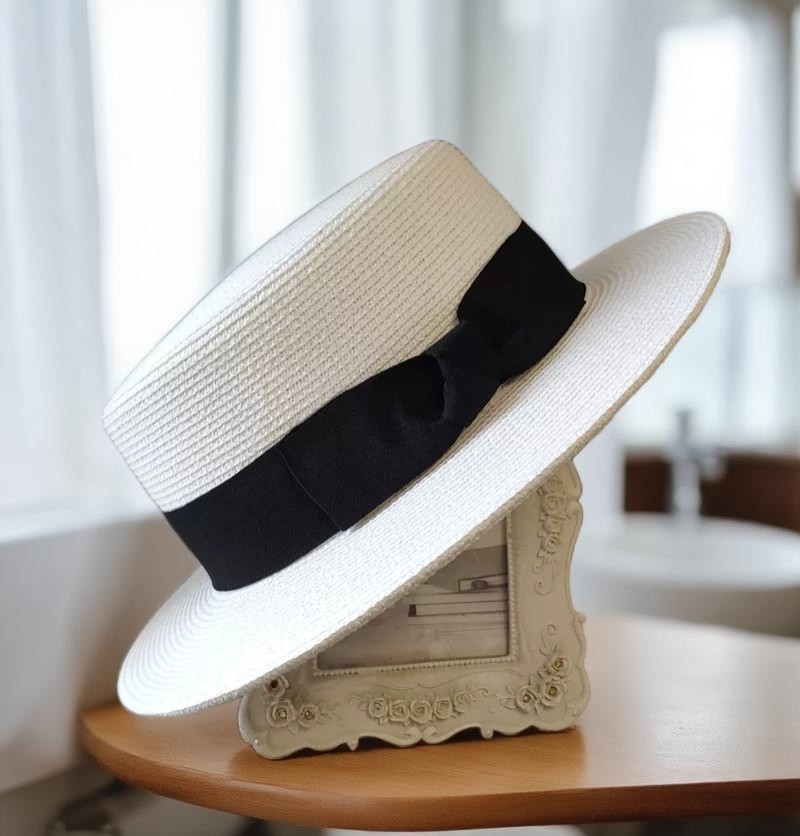 日系平顶平沿太阳帽草帽夏季新款防晒遮阳帽子男女时尚百搭沙滩帽