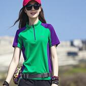 户外速干衣长短袖 显瘦防晒透气弹力运动 T恤女上衣拼色立领修身