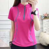 T恤春夏宽松轻薄透气弹力立领快干半袖 户外速干衣长袖 女速干短袖