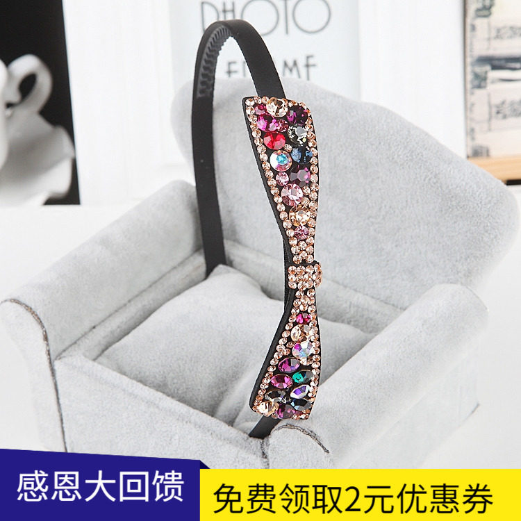 韩国镶钻发饰蝴蝶结水钻发箍头箍带齿防滑头饰细边水晶女压发发卡