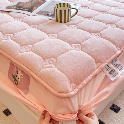 秋冬新品兔绒加厚夹棉床笠牛奶绒宝宝绒加厚A类抗菌床罩床垫护套
