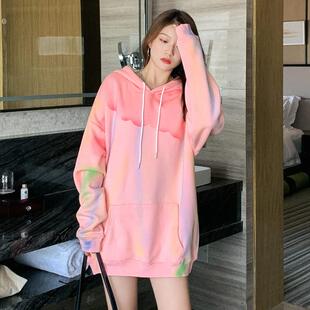 粉色加绒加厚韩版连帽卫衣女oversize2026新款爆款春秋中长款外套