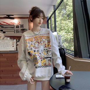 灰色美式卫衣女款秋冬加绒加厚2026新款爆款宽松中长款遮屁股外套
