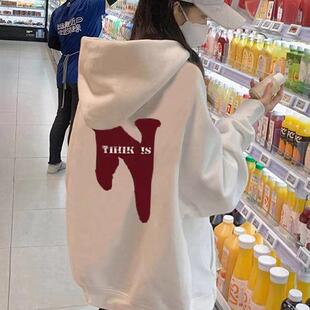 白色连帽卫衣女2026新款美式宽松显瘦薄外套中长款遮屁股加绒潮牌