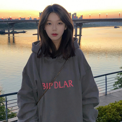灰色加绒连帽卫衣女小个子