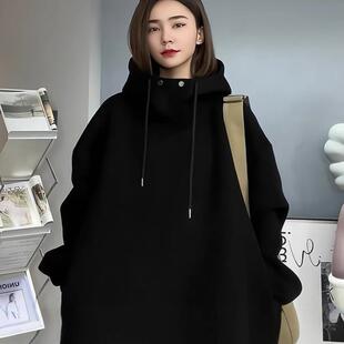 欧洲站高级感2026春秋新款洋气连帽卫衣女中长款潮牌宽松时尚上衣