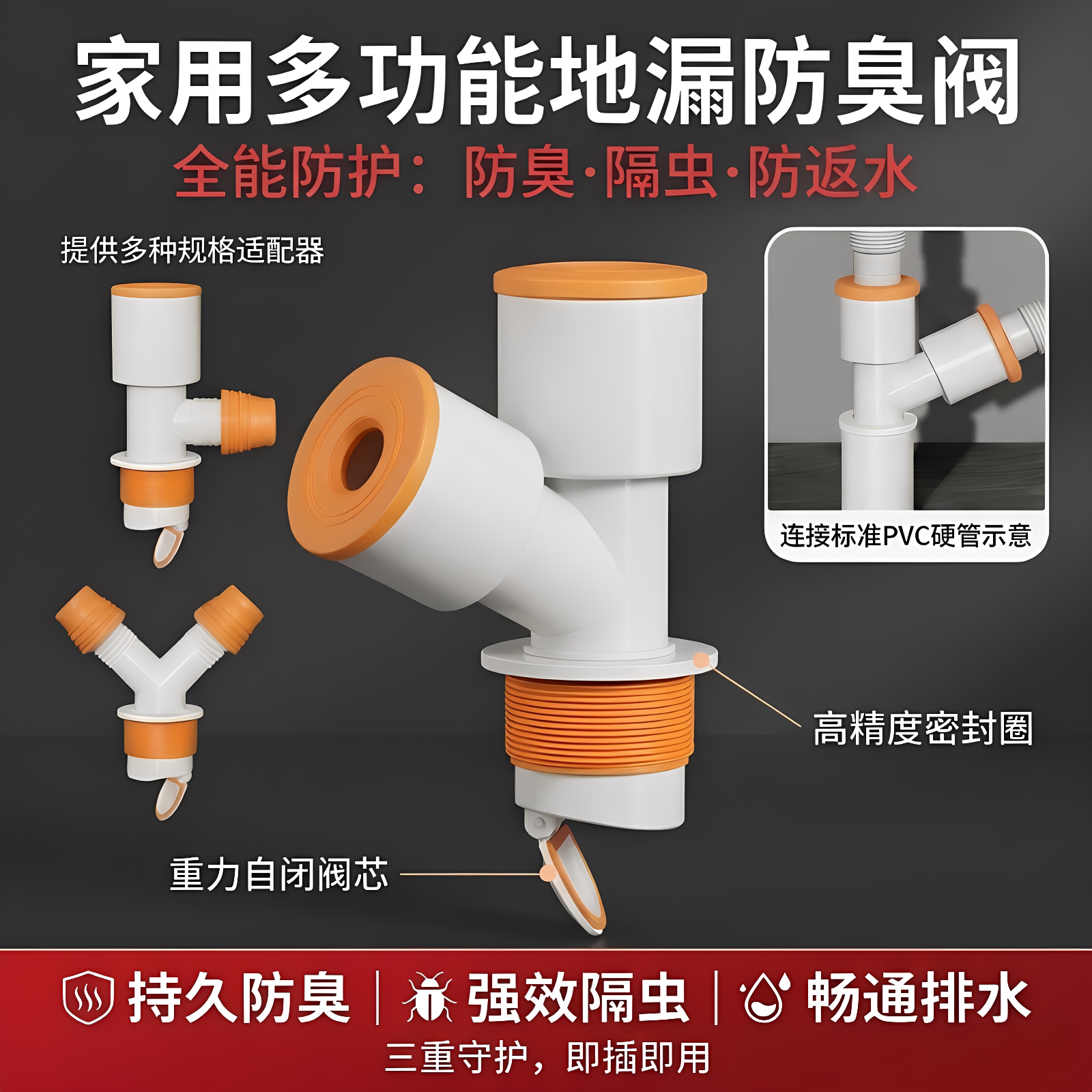 阳台洗衣机排水管下水管三头通