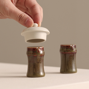 陶瓷复古茶末釉竹节盖置茶艺茶道配件家用功夫茶具盖碗茶壶盖托