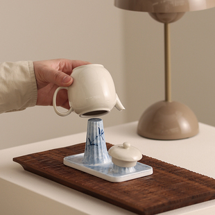 新中式釉下彩手绘竹子陶瓷晾壶架盖置盖托茶道配件家用创意摆件