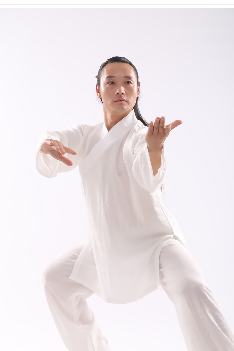 武当山斜襟练功服道士服装男 中国风女道袍全套装亚麻武术太极服